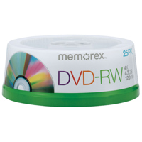 Memorex Disk 4X DVD-RW 4.7GB Branded, Single Sided - 25 Pack Spindle