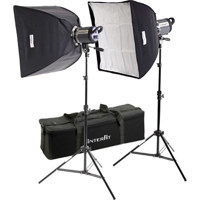 Interfit Photographic INT188 Stellar X 500 Watt Tungsten Photo Flood Twin Head Kit, with Softboxes, Stands & Lamps, 3200k Color Temperature