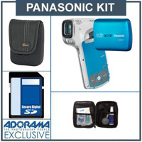 Panasonic HX-WA10 16MP HD Waterproof Dual Camcorder Kit - Blue - with 8GB SD Memory Card, Camera Case, Professional Lens Cleaning Kit