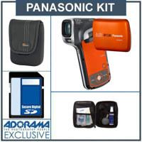Panasonic HX-WA10 16MP HD Waterproof Dual Camcorder Kit - Orange - with 8GB SD Memory Card, Camera Case, Professional Lens Cleaning Kit