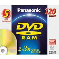 Panasonic DVD-RAM Disc for Video Recording, 120 Minutes, 4.7 GB, 5 pack. 2-3x-Speed