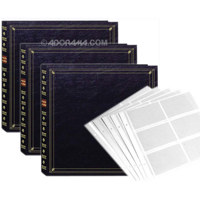 Pioneer Full Size Post Bound, Clear Pocket Photo Album with Memo Area, holds 300 4x6" Photos 3 Up, Solid Black Color Cover with Gold Trim, Pack of 3