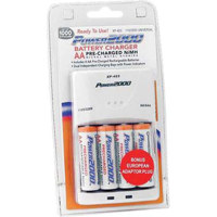Power2000 XP423 4 AA Precharged Ni-MH Batteries with Universal 110/220V AC/DC 3 Hour Charger with Euro 2 Prong Plug