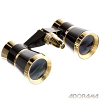 Adorama 3 x 25 Opera Glass Binocular with Red Reading Light, Black with Gold Trim