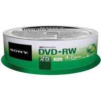 Sony DVD+RW Rewritable Discs on Spindle (4.7 GB), Pack of 25