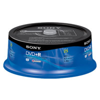 Sony 4.7 GB DVD+R, 16x Recordable Media, 25 Disc Pack.