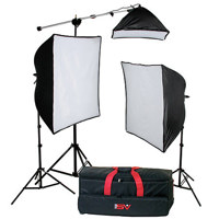 Smith Victor KSB-1250 Economy Softbox Three Light Kit, with 2 SBL-2436 &amp; 1 SBL-1024 Softbox Lights, Light Stands, Mini Boom &amp; 2-500W &amp; 1-250W Photoflood Lamps - 120V AC image
