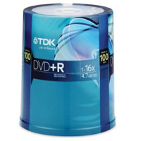 TDK DVD+R, 16x Recordable Media, 100 Pack on a Spindle.