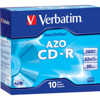 Verbatim CD-R, 80 Minute, 700MB 52x DataLifePlus Branded, 10 Pack Slim Case