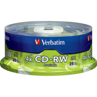 Verbatim CD-RW, 80 Minute, 700MB 2x-4x Branded, 25 Pack on Spindle