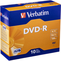Verbatim DVD-R, 4.7 GB 16x Branded, Pack of 10 in Slim Case