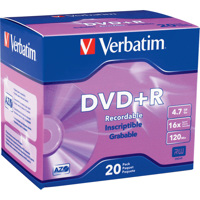 Verbatim DVD+R Recordable Media, 4.7 GB, 16x Speed, 20 Pack in Slim Case