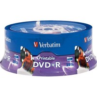 Verbatim DVD+R Recordable Media, 4.7 GB, 16x White InkJet Hub Printable, 25 Pack on Spindle