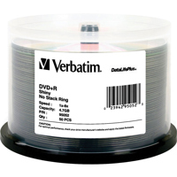 Verbatim DVD+R Recordable Media, 4.7 GB, 8x Shiny Silver, Hub Logo, 50 Pack on Spindle