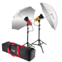 Westcott PB500 Photo Basics Two Flood Light Studio Kit, with 500 Watt Photoflood Bulbs, Umbrellas, Light Stands &amp; Carry Case. image