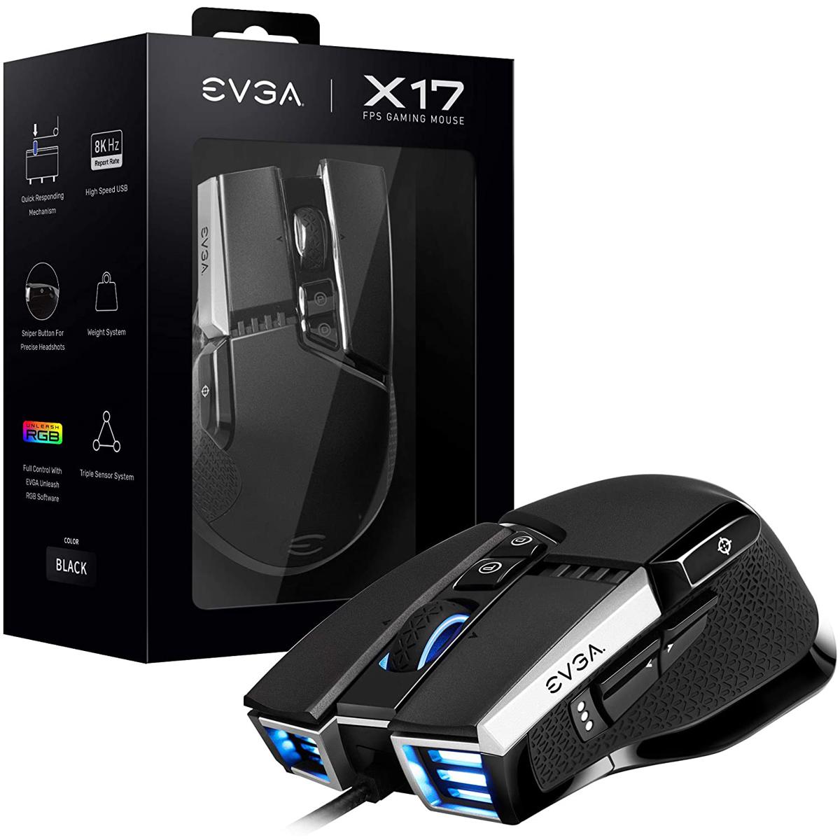 EVGA X17 Wired Gaming Mouse, Black