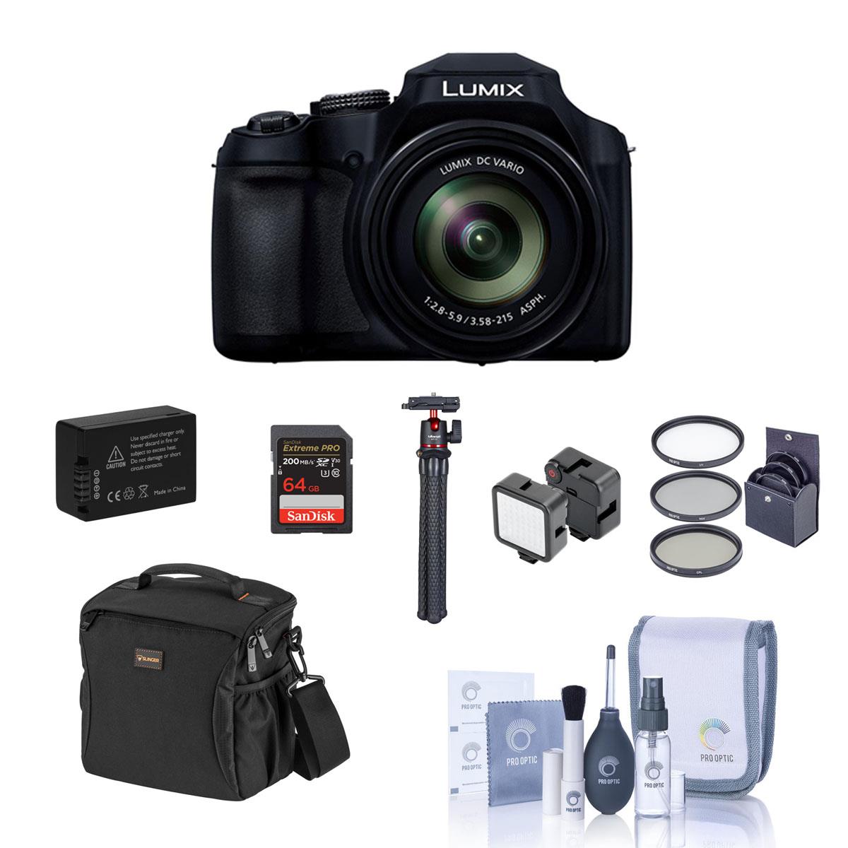 Panasonic LUMIX FZ80D Point & Shoot Digital Camera, Bundle with 64GB SD Card, Ba