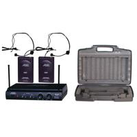 

Audio 2000s AWM6032UH UHF Dual-Channel Wireless Headset Microphone System, Includes AWR6032U Receiver, 2x Body-Pack Transmitters, 2x Headset Microphones