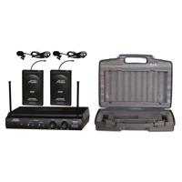 

Audio 2000s AWM6032UM UHF Dual-Channel Wireless Lavalier Microphone System, Includes AWR6032U Receiver, 2x Body-Pack Transmitters, 2x Lavalier Microphones