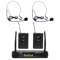 

Audio 2000s AWM6074UH UHF Dual-Channel Wireless Headset Microphone System, Includes AWR6074U Receiver, 2x Body-Pack Transmitters, 2x Headset Microphones