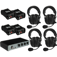 

Anchor Audio Wired Intercom System w/4 Dual Headsets & PC-2000 Power Console, 4 Belt Packs plus Sturdy Cardboard Case