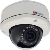 

ACTi E81A Day/Night Outdoor IP Dome Camera with Adaptive IR LED, Basic WDR & Vari-Focal Lens, 1MP, 1280x720, 30fps, H.264 HP, MJPEG, PoE