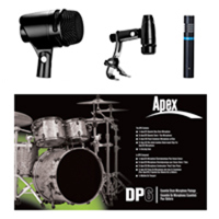 

Apex Apex-DP6 Deluxe Drum Pack Includes Apex325 Kick Drum Mic, Apex326 Rim Mounted Snare/Tom Mic, Clips & Case