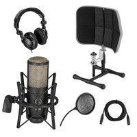 

AKG Acoustics Project Studio P220 Large Diaphragm Condenser Microphone, Bundle With Professional Desktop Isolation Filter, Studio Monitor Headphones, 15' XLR M to XLR F Mic Cable, Pop Filter
