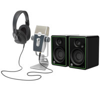 

AKG Acoustics Podcaster Essentials Audio Production Toolkit: Lyra USB Microphone and K371 Headphones - With Mackie CR3-X 3" Creative Multimedia Monitors, Black, Pair