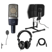 

AKG Acoustics C214 Edge-Terminated Large Diaphragm Condenser Microphone - Bundle With Desktop Isolation Filter (Gray), H&A Studio Monitor Headphones, 15' XLR M to XLR F Mic Cable, On-Stage Pop Blocker