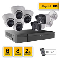 

Alibi 6 Camera 5MP IR HD-TVI Turret/Bullet Combo System with 8 CH Hybrid Recorder - 2TB HDD, HD5SYS-04T02B08H2