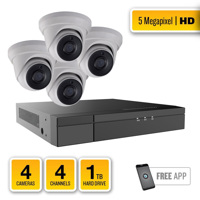 

Alibi 4 Camera 5MP IR HD-TVI Turret System with 4 CH Hybrid Recorder - 1TB HDD, HD5SYS-04T04H1
