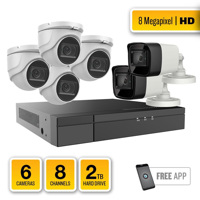 

Alibi 6 Camera 8MP IR HD-TVI Turret/Bullet Combo System with 8 CH Hybrid Recorder - 2TB HDD, HD8SYS-04T02B08H2