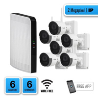 

Alibi Wire-Free Kit - 2MP 6ch NVR + 6pc Wi-Fi White Light Bullet Camera with Battery + 32GB Micro SD Card, WF-SYS6C26B32