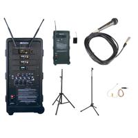 

AmpliVox B9253 Premium Package, Includes SW925 Digital Audio Travel Partner Plus Wireless Portable PA System, Flesh Tone Over-Ear Microphone and 2x S1080 Tripod