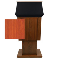 

AmpliVox SW3045A Patriot Plus Power Lift Solid Hardwood Adjustable Height Lectern with Sound System and Flesh Tone Over-Ear Microphone, Cherry