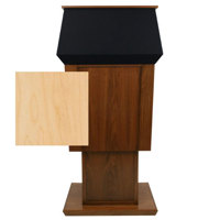 

AmpliVox SW3045A Patriot Plus Power Lift Solid Hardwood Adjustable Height Lectern with Sound System and Flesh Tone Over-Ear Microphone, Maple