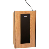 

AmpliVox Presidential Plus Lectern with Wired Sound System, 50w Stereo Amplifier, Two 6x8" Speakers, Pro Cardiod Handheld Mic, Casters, Color: Medium Oak