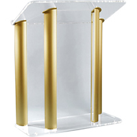 

AmpliVox SN3525 4-Post Contemporary Acrylic & Aluminum Lectern, Clear with Gold Panels