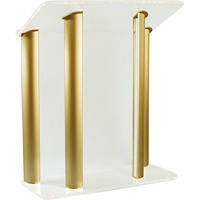 

AmpliVox SN3525 4-Post Contemporary Acrylic & Aluminum Lectern, Frosted with Gold Panels