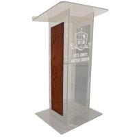

AmpliVox SN3540 Acrylic "H" Style Lectern with Shelf and Wood Side Panels, Clear with Mahogany