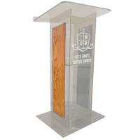 

AmpliVox SN3540 Acrylic "H" Style Lectern with Shelf and Wood Side Panels, Clear with Oak