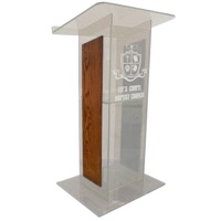 

AmpliVox SN3540 Acrylic "H" Style Lectern with Shelf and Wood Side Panels, Clear with Walnut
