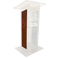 

AmpliVox SN3540 Acrylic "H" Style Lectern with Shelf and Wood Side Panels, Frosted with Mahogany