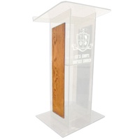 

AmpliVox SN3540 Acrylic "H" Style Lectern with Shelf and Wood Side Panels, Frosted with Oak