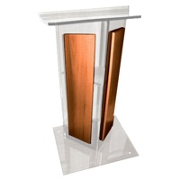 

AmpliVox SN3545 Acrylic "V" Style Lectern with Shelf and Wood Side Panels, Clear with Walnut