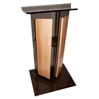 

AmpliVox SN3545 Acrylic "V" Style Lectern with Shelf and Wood Side Panels, Smoked with Oak