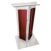 

AmpliVox SN3550 Acrylic "V" Style Lectern with Shelf, Wood Side Panels and Frame Base, Clear with Mahogany
