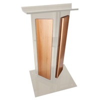 

AmpliVox SN3550 Acrylic "V" Style Lectern with Shelf, Wood Side Panels and Frame Base, Frosted with Oak