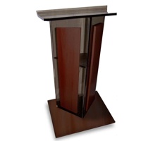 

AmpliVox SN3550 Acrylic "V" Style Lectern with Shelf, Wood Side Panels and Frame Base, Smoked with Mahogany